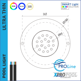 PROLINE | Lámpara de piscina empotrable y de superficie de acero inoxidable de 180 mm | 18-25-35W