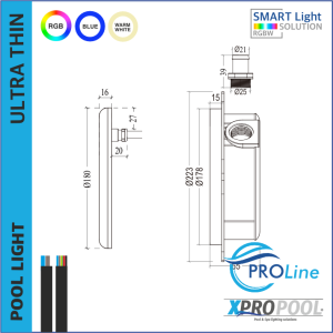 PROLINE | Lámpara de piscina empotrable y de superficie de acero inoxidable de 180 mm | 18-25-35W