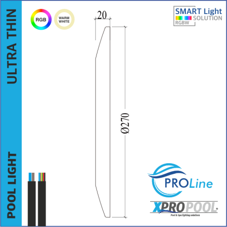 PROLINE | Ultrathin 270x20 mm Luz de piscina Acero inoxidable 25W montaje en superficie | BLANCO - RGB