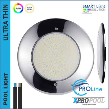 PROLINE | Lampe de piscine Ultrathin 270x20 mm Inox 25W en saillie | BLANC - RGB