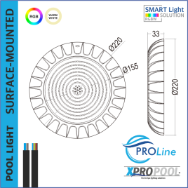 PROLINE | Lámpara de superficie para piscinas 220x33mm BLANCO CÁLIDO / RGB 18w-25w