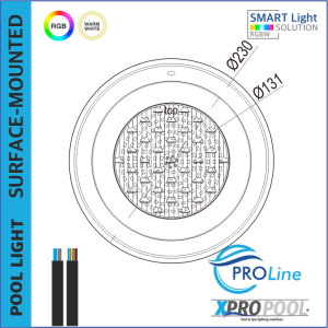 PROLINE | Surface-mounted pool light 230x50mm WARM WHITE / RGB 18w stainless steel