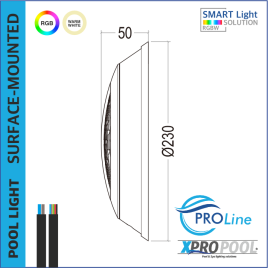 PROLINE | Lámpara de superficie para piscina 230x50mm BLANCO CÁLIDO / RGB 18w acero inoxidable