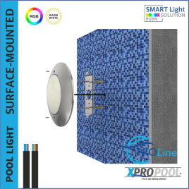 PROLINE | Surface-mounted pool light 230x50mm WARM WHITE / RGB 18w stainless steel
