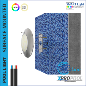 PROLINE | Lámpara de superficie para piscina 230x50mm BLANCO CÁLIDO / RGB 18w acero inoxidable