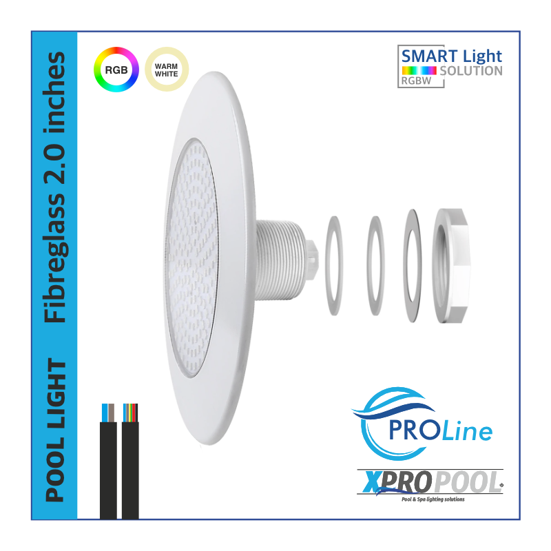 ProLine | Lampe de piscine en fibre de verre ultra mince blanc chaud et RGB 18W/25W