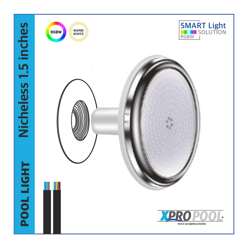 Lampe de piscine Nichloos 160X23mm acier inoxydable | BLANC CHAUD / RGB 18W | 1.5 inch