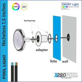 Lampe de piscine sans niche 217X23 en acier inoxydable | BLANC CHAUD / RGB 24-35W | 1.5 pouces