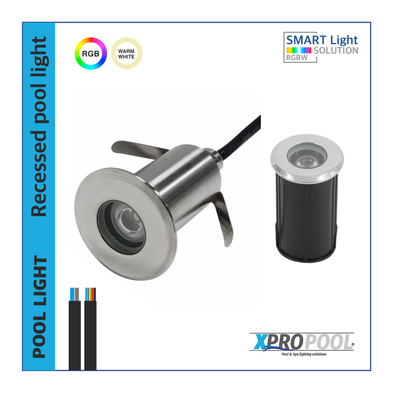 3W LED inbouwschijnwerper onderwater  RVS 316L | warm wit / RGB | IP68