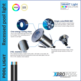 3W LED inbouwschijnwerper onderwater  RVS 316L | warm wit / RGB | IP68