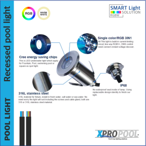 3W LED inbouwschijnwerper onderwater  RVS 316L | warm wit / RGB | IP68