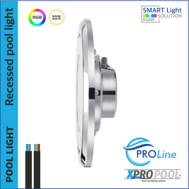 PROLINE | PRO 200mm acero inoxidable 316L Lámpara empotrable para piscina | Blanco cálido - RGB | Piscinas de hormigón. PROLINE | PRO 200mm acero inoxidable 316L Lámpara empotrable para piscina | Blanco cálido - RGB | Piscinas de hormigón.