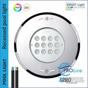PROLINE | PRO 200mm Edelstahl 316L Pool-Einbauleuchte | Warmweiß - RGB | Betonbecken.