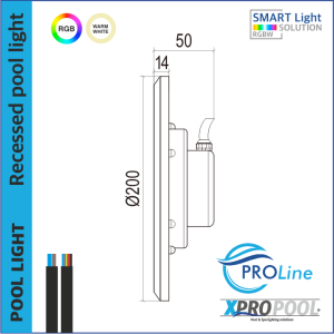 PROLINE | PRO 200mm RVS 316L Inbouwzwembadlamp | Warm wit - RGB | Betonnen zwembaden.