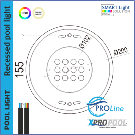 PROLINE | PRO 200mm acero inoxidable 316L Lámpara empotrable para piscina | Blanco cálido - RGB | Piscinas de hormigón. PROLINE | PRO 200mm acero inoxidable 316L Lámpara empotrable para piscina | Blanco cálido - RGB | Piscinas de hormigón.