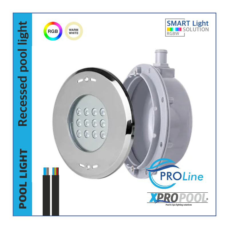 PROLINE | PRO 200mm acero inoxidable 316L Lámpara empotrable para piscina | Blanco cálido - RGB | Piscinas de hormigón. PROLINE | PRO 200mm acero inoxidable 316L Lámpara empotrable para piscina | Blanco cálido - RGB | Piscinas de hormigón.