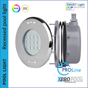 PROLINE | PRO 200mm acero inoxidable 316L Lámpara empotrable piscina | Blanco cálido - RGB | ( para piscinas de liner)
