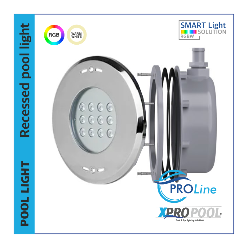 PROLINE | PRO 200mm inox 316L Lampe encastrée pour piscine | Blanc chaud - RGB | (pour piscine liner)