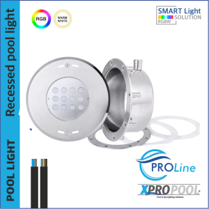 PROLINE | PRO 200mm acero inoxidable 316L Lámpara empotrable piscina | Blanco cálido - RGB | ( para piscinas de liner)