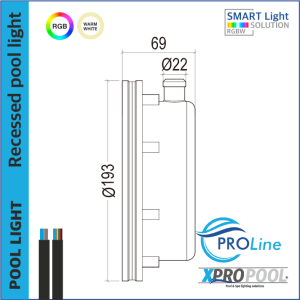 PROLINE | PRO 200mm RVS 316L Inbouwzwembadlamp | Warm wit - RGB | ( voor liner zwembaden)