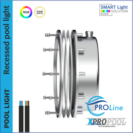 PROLINE | PRO 200mm inox 316L Lampe encastrée pour piscine | Blanc chaud - RGB | (pour piscine liner)