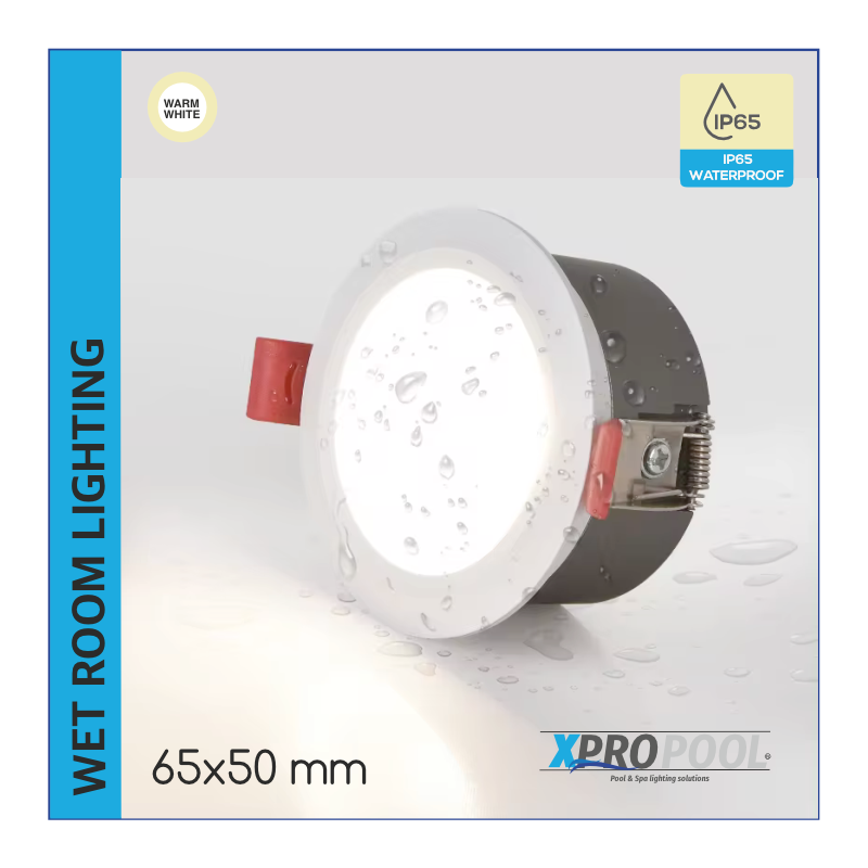 Wasserdichter Einbaustrahler für Feuchträume - Warmweiß, IP65, 65xH50mm, 7w Wasserdichter Einbaustrahler für Feuchträume - Warmweiß, IP65, 65xH50mm, 7w