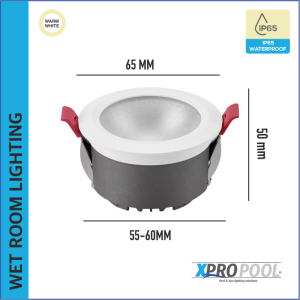 Wasserdichter Einbaustrahler für Feuchträume - Warmweiß, IP65, 65xH50mm, 7w