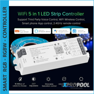 Controlador LED 5 en 1 Smart WiFi y Bluetooth para LEDs RGB, RGBW, RGB+CCT, WW+CW, CCT