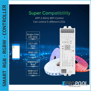 Controlador LED 5 en 1 Smart WiFi y Bluetooth para LEDs RGB, RGBW, RGB+CCT, WW+CW, CCT