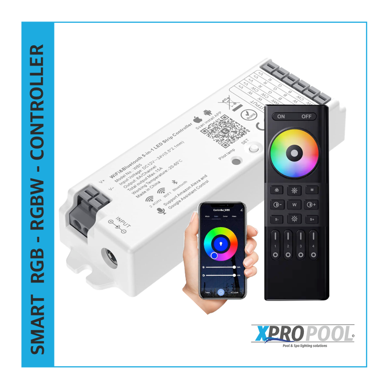 5 in 1 - 2.4GHz WiFi und Bluetooth LED Controller Steuersystem für Schwimmbadbeleuchtung RGB - RGB+W + Fernsteuerung