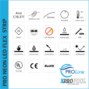 PROLINE | NEON FLEX LED STRIP siliconen IP68 voor zwembad 16.5X16.5 MM op maat gemaakt