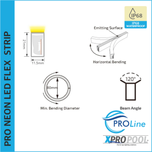 PROLINE | BANDE LED NEON FLEX silicone IP68 pour piscine 21X11.5 MM sur mesure