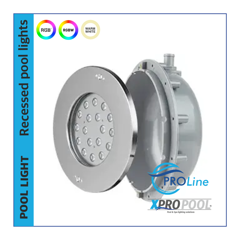 PROLINE | 270 MM | RVS 316L Inbouwzwembadlamp | Warm wit - RGB - RGB+W PROLINE | 270 MM | RVS 316L Inbouwzwembadlamp | Warm wit - RGB - RGB+W