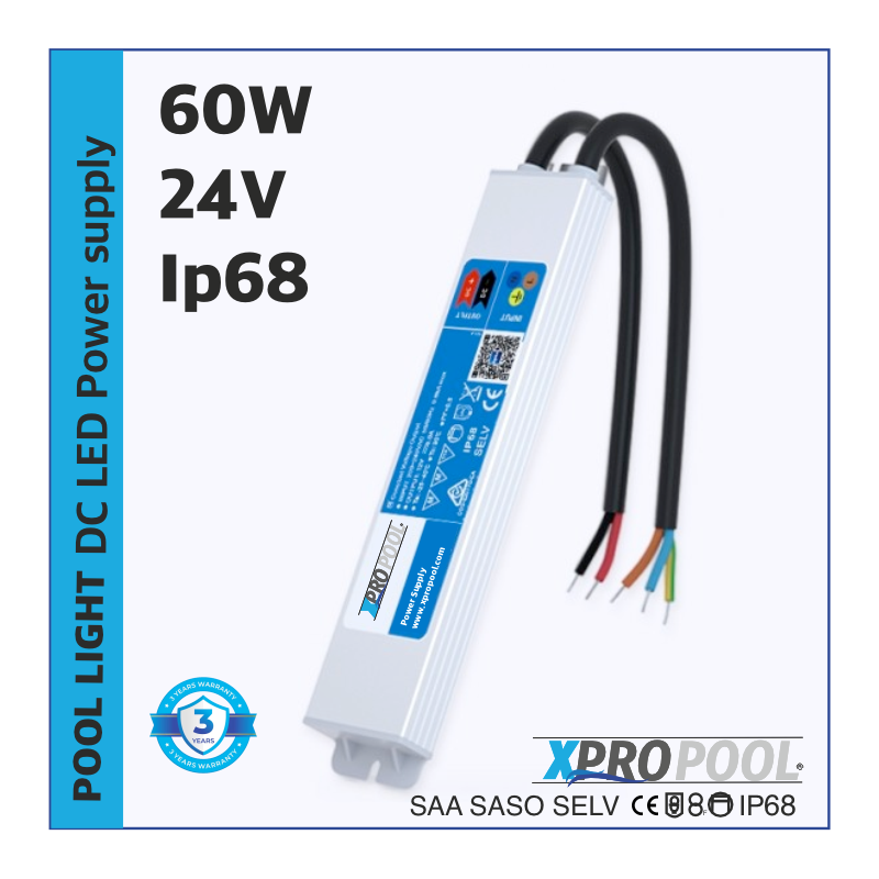 XPRO POOL | Alimentation LED étanche Super Slim IP68 24v 60w