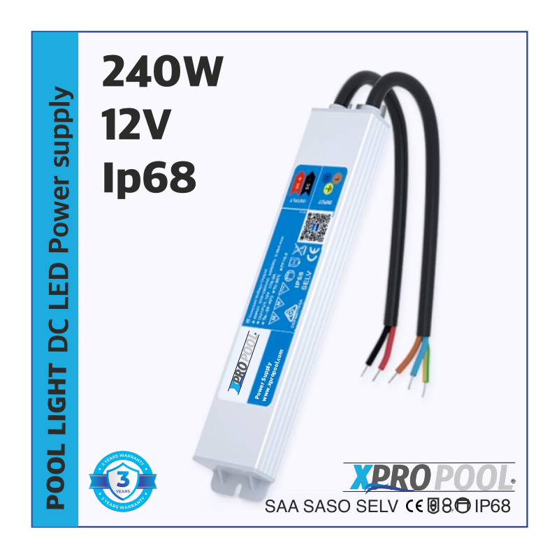 XPRO POOL | Fuente de alimentación LED impermeable Super Slim IP68 12v 240w