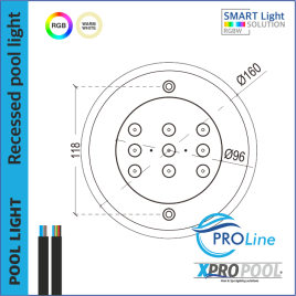 PROLINE | Lámpara empotrable para piscina 160mm acero inoxidable 316L | Blanco cálido - RGB