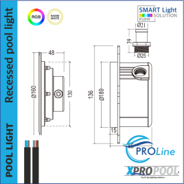 PROLINE | Lámpara empotrable para piscina 160mm acero inoxidable 316L | Blanco cálido - RGB