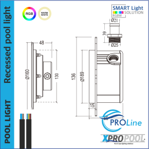 PROLINE | 160mm RVS 316L Inbouwzwembadlamp | Warm wit - RGB