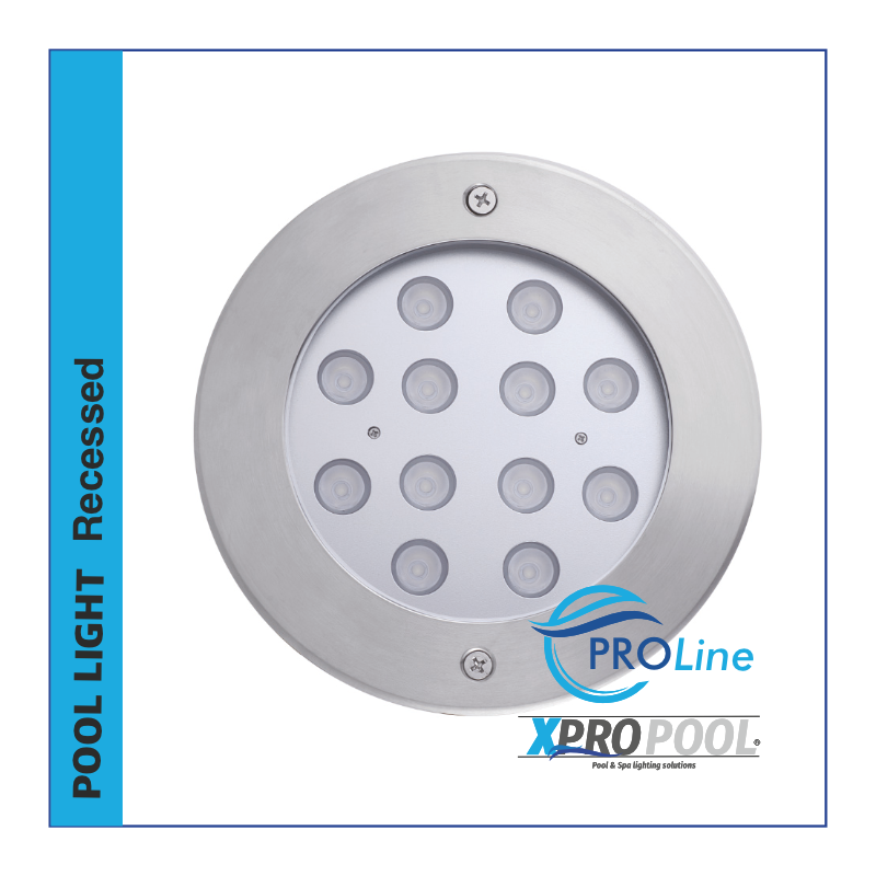 PROLINE | 180 mm acero inoxidable 316L Foco empotrable piscina | Pared/Piso | Blanco cálido - RGB | 12W