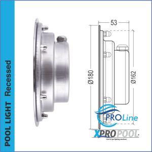 PROLINE | 180 mm acero inoxidable 316L Foco empotrable piscina | Pared/Piso | Blanco cálido - RGB | 12W