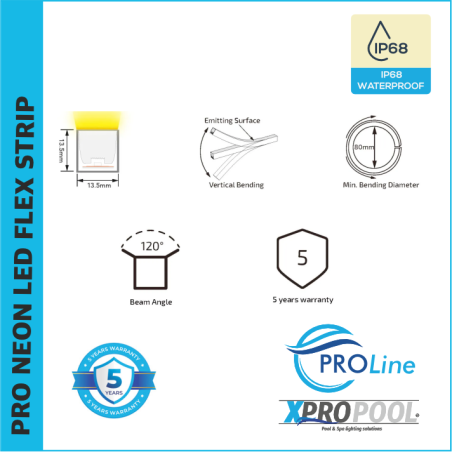 PROLINE | NEON FLEX LED STRIP silicona IP68 para piscina 13.5X13.5 MM a medida