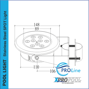 PRO LINE | Onderwater spot RVS 316L | 148 mm | 9w -18w - 25w