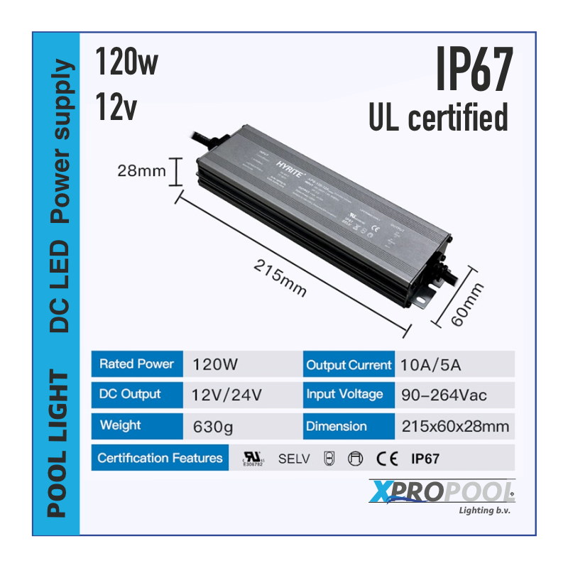 120W 12V UL-gecertificeerde waterdichte voeding