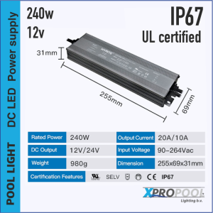 240W 12V UL-gecertificeerde waterdichte voeding