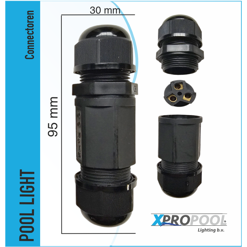 Waterproof IP68 Cable Connector 3-wire for thick cable 10-14