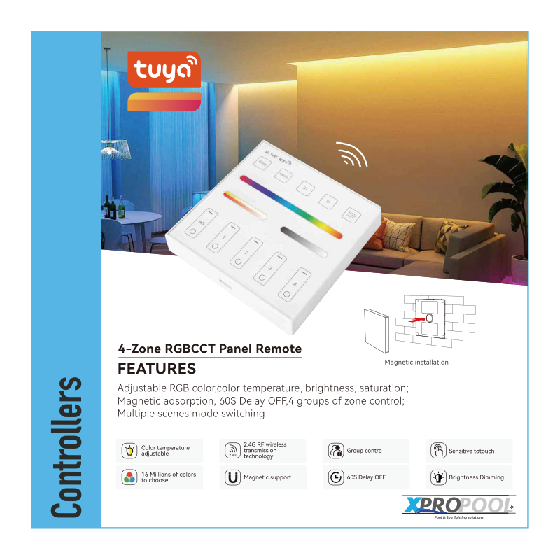 Touchpanel 4-Zonen-RGBWW-Fernbedienung batteriebetriebenes Wandpaneel