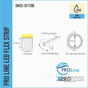 PROLINE | Bande LED NEON FLEX silicone IP68 pour piscine 16.5X16.5 MM | Cintrage horizontal | Sur mesure