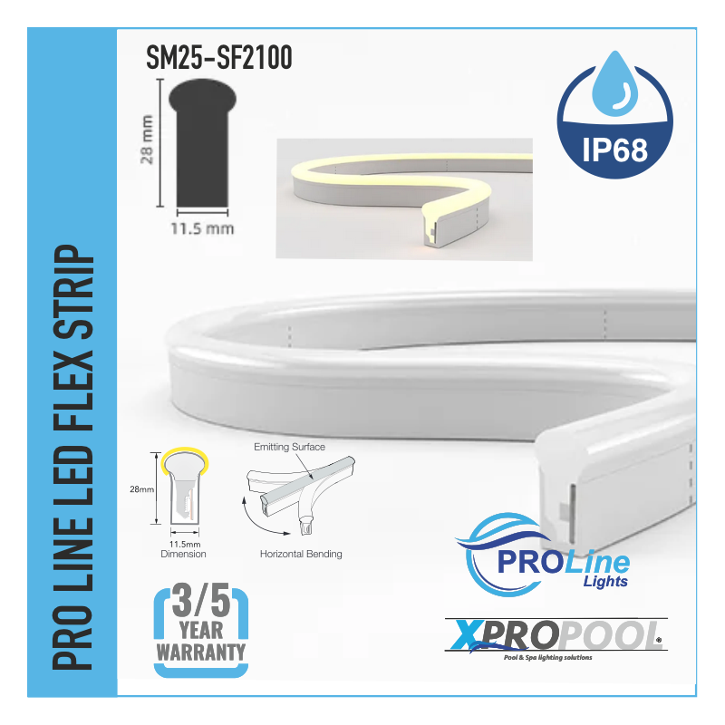 PROLINE | NEON FLEX LED STRIP silicona IP68 para piscina 28X11.5 MM a medida