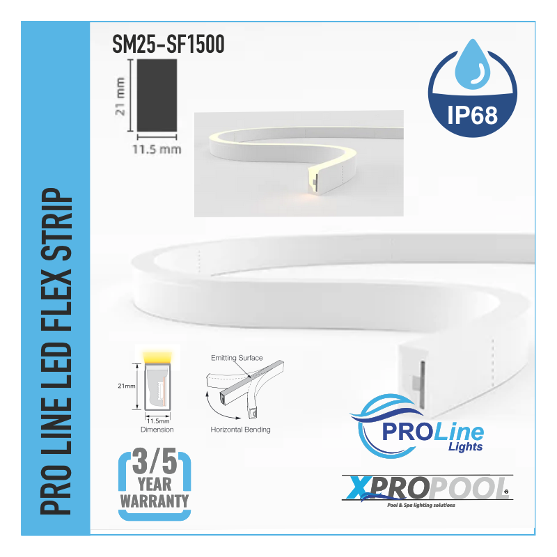PROLINE | NEON FLEX LED STRIP siliconen IP68 voor zwembad 21X11.5 MM op maat gemaakt