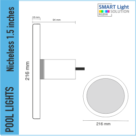 Nicheless luz de la piscina 216x18x94 mm | BLANCO CÁLIDO / RGB+W 25-35-45W | 1,5 pulgadas